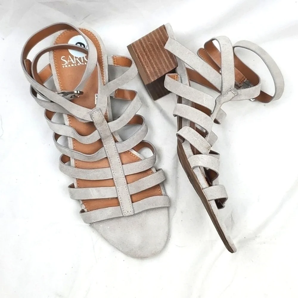Franco Sarto Finesse Cage Sandal Heel‎ Gray Suede